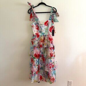 NWT Lulus Vivid Sensation White Multi Floral Tie-Strap Midi Dress Size S